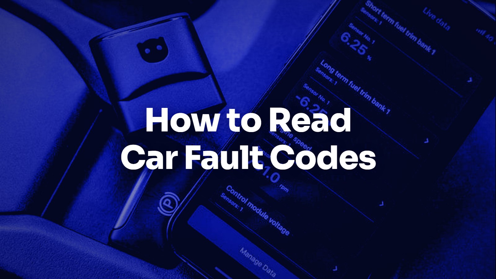 How to read car fault codes: the OBDeleven device and app in a blue-toned banner